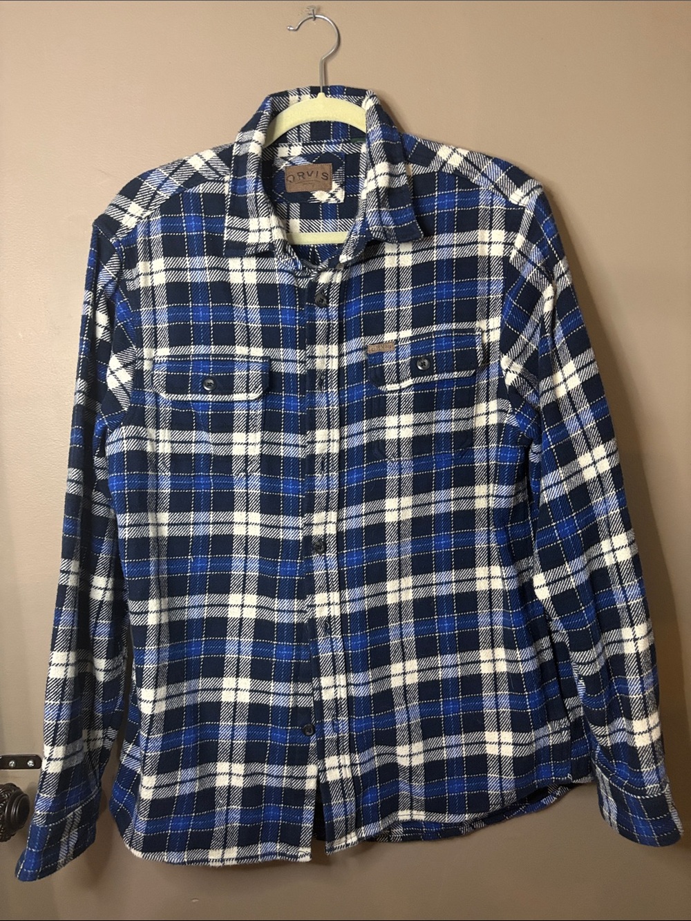 Orvis Blue and White Plaid Button-Down Shirt